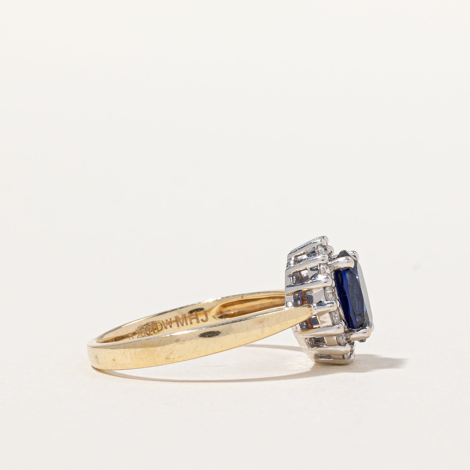 Synthetic Sapphire & Natural Diamond Halo Ring | 1.30ct, 0.25ctw | SZ 7.25 |