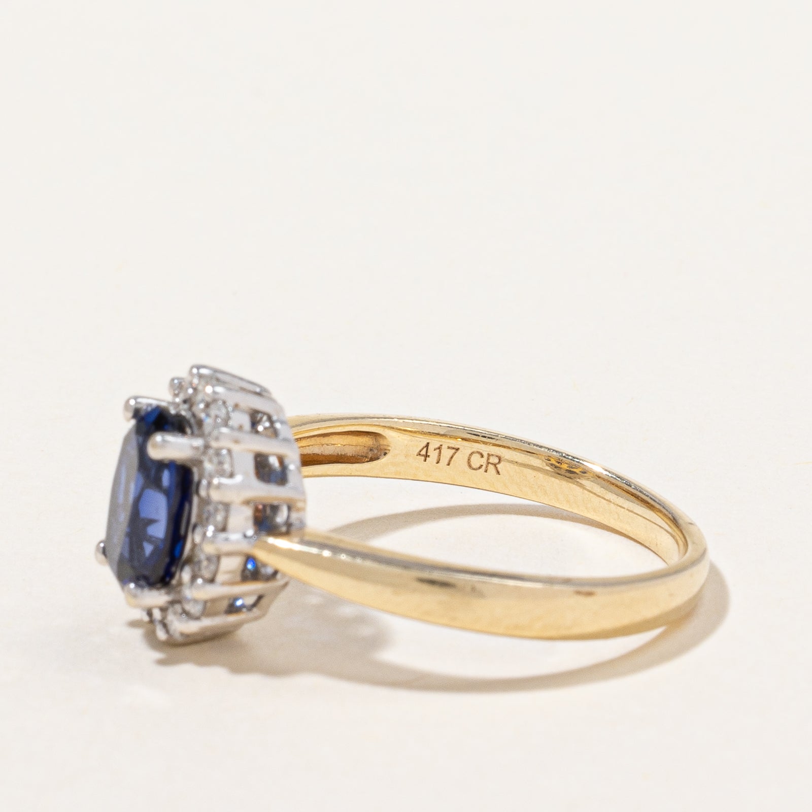 Synthetic Sapphire & Natural Diamond Halo Ring | 1.30ct, 0.25ctw | SZ 7.25 |