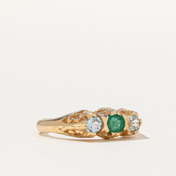 Aquamarine & Emerald Ring | 0.14ctw, 0.12ct | SZ 4.25 |