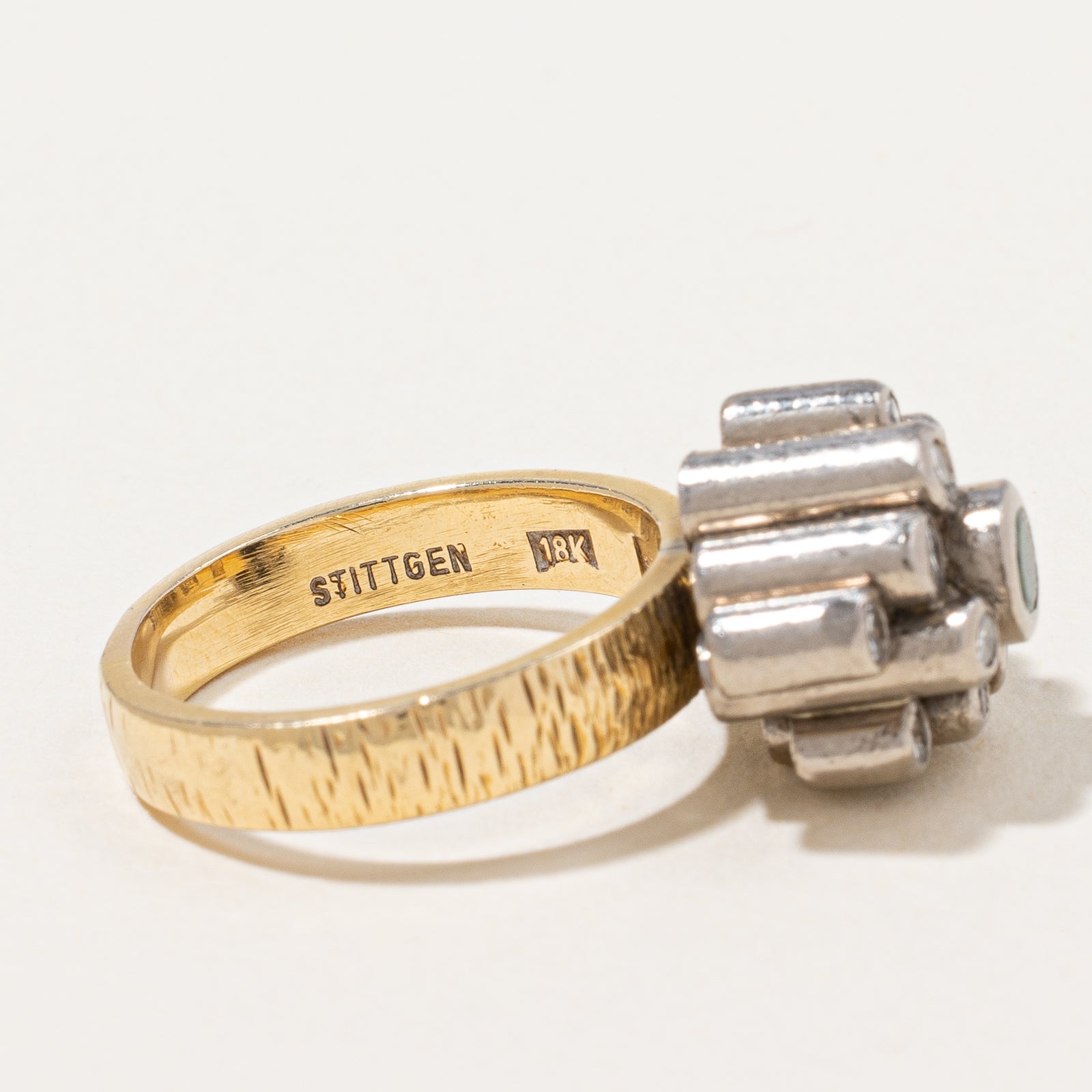 Stittgen' Diamond & Emerald Bezel Set Cocktail Ring | 0.16ctw, 0.15ct | SZ 6 |
