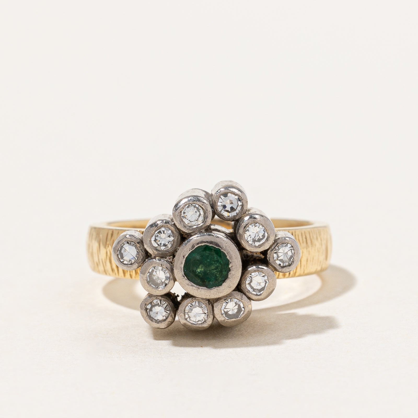 Stittgen' Diamond & Emerald Bezel Set Cocktail Ring | 0.16ctw, 0.15ct | SZ 6 |