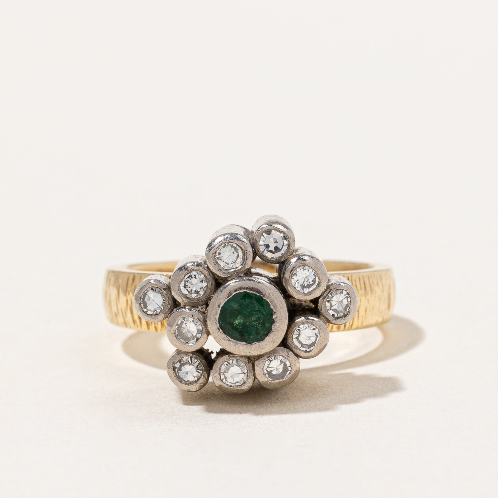 'Stittgen' Diamond & Emerald Bezel Set Cocktail Ring | 0.16ctw, 0.15ct | SZ 6 |