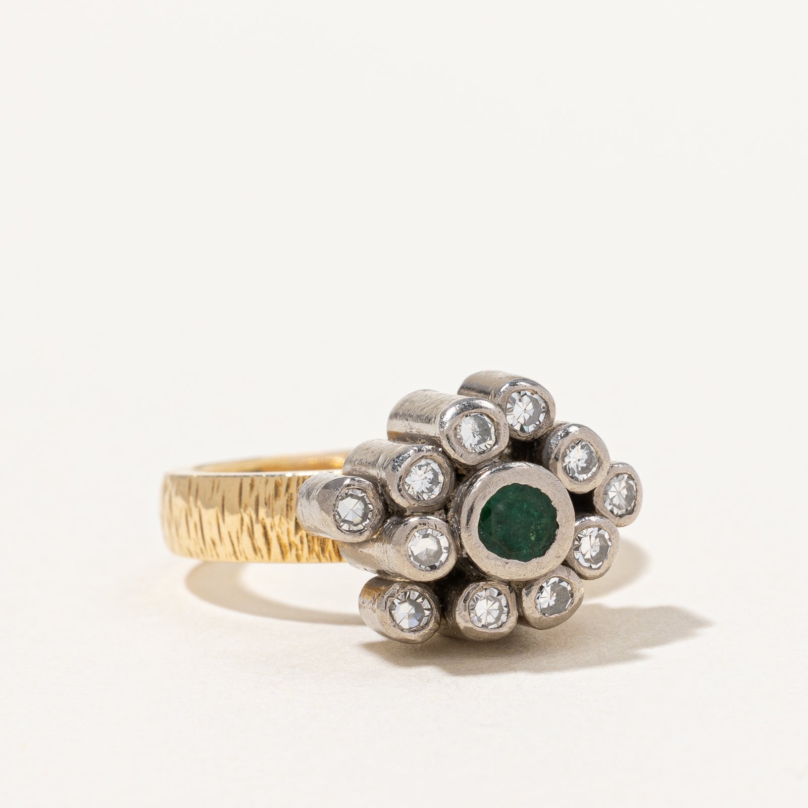 'Stittgen' Diamond & Emerald Bezel Set Cocktail Ring | 0.16ctw, 0.15ct | SZ 6 |