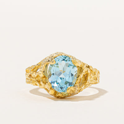 Vintage Blue Topaz Textured Cocktail Ring | 3.30ct | SZ 8 |
