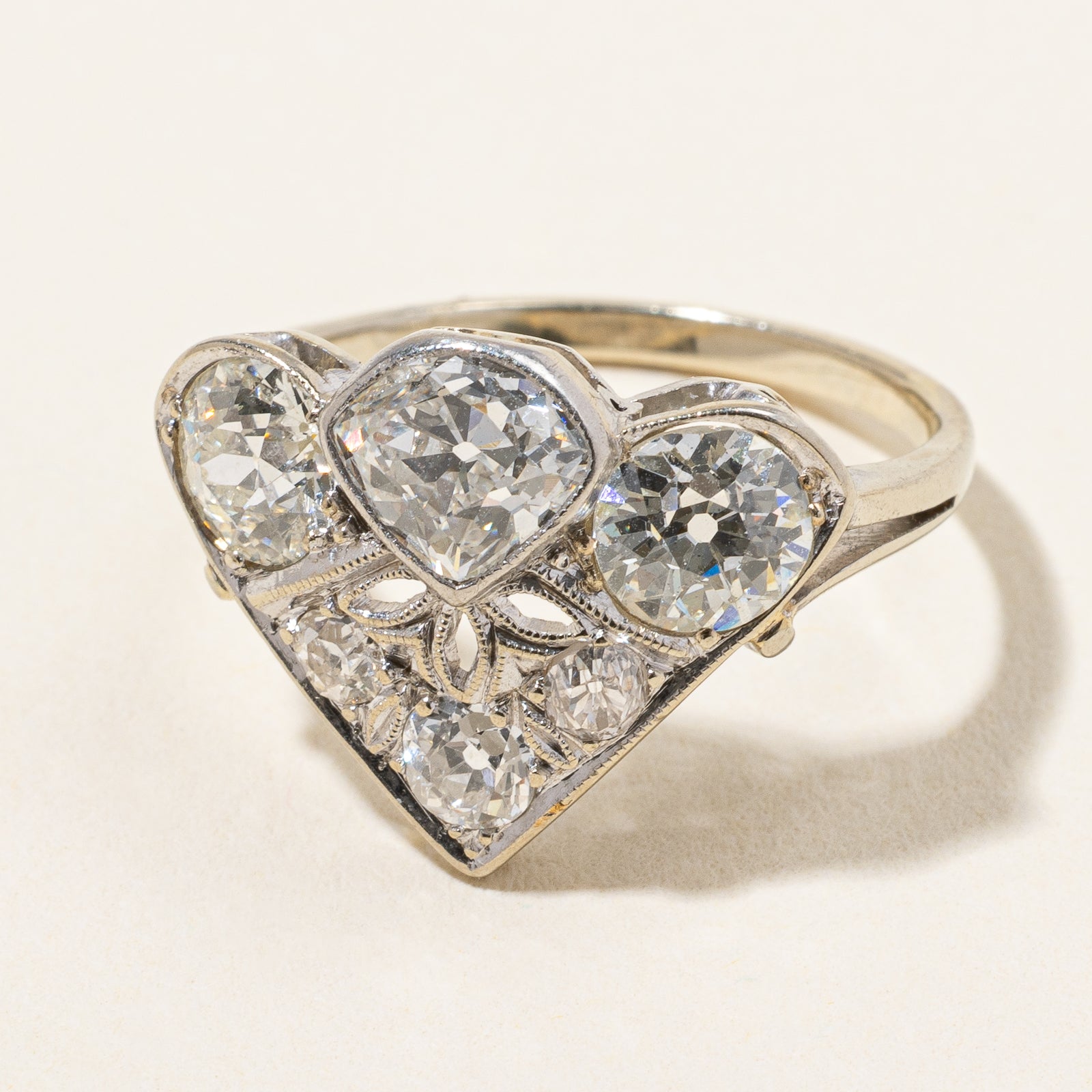 Art Deco Era Fan Old Mine Diamond Ring | 2.36ctw | SZ 6 |