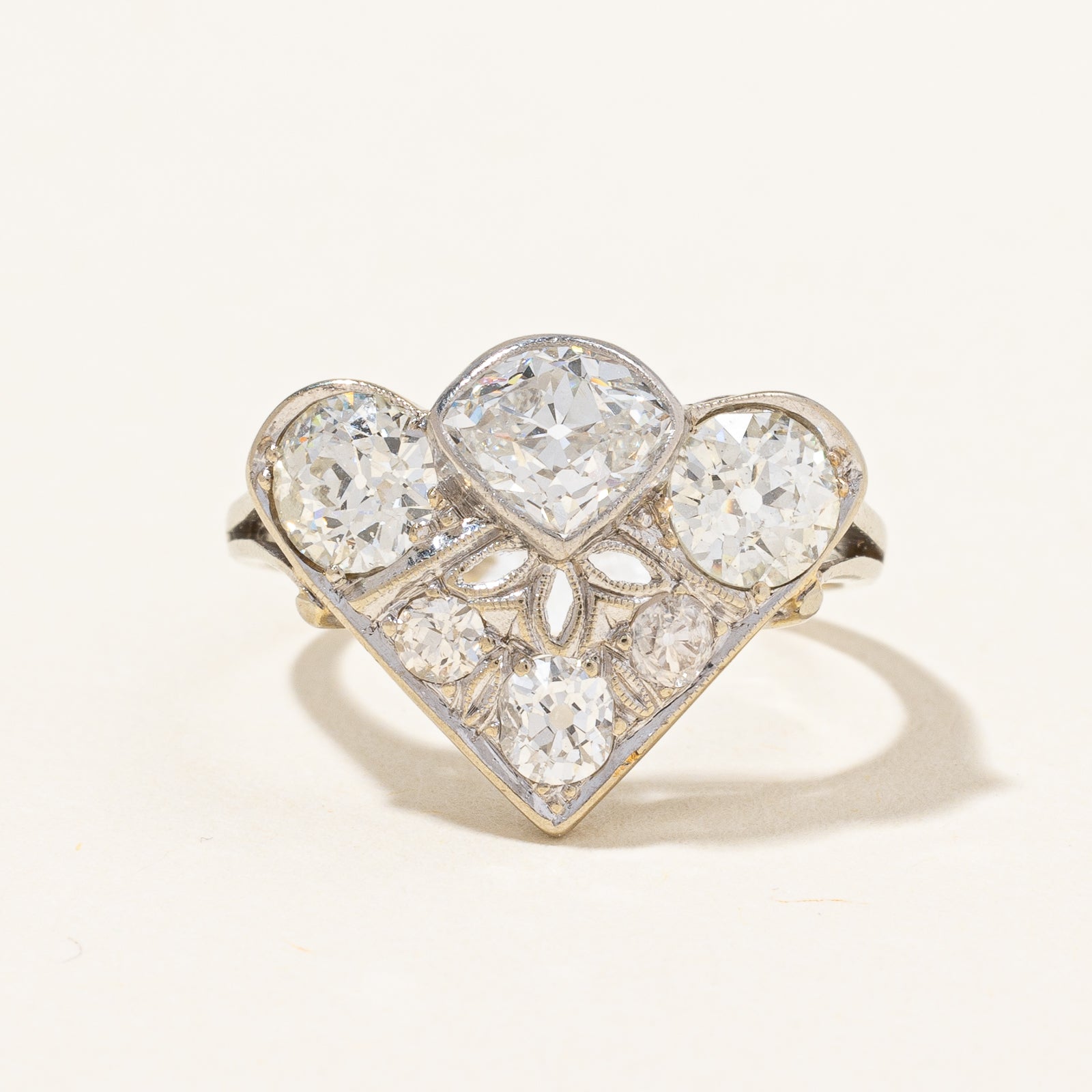 Art Deco Era Fan Old Mine Diamond Ring | 2.36ctw | SZ 6 |