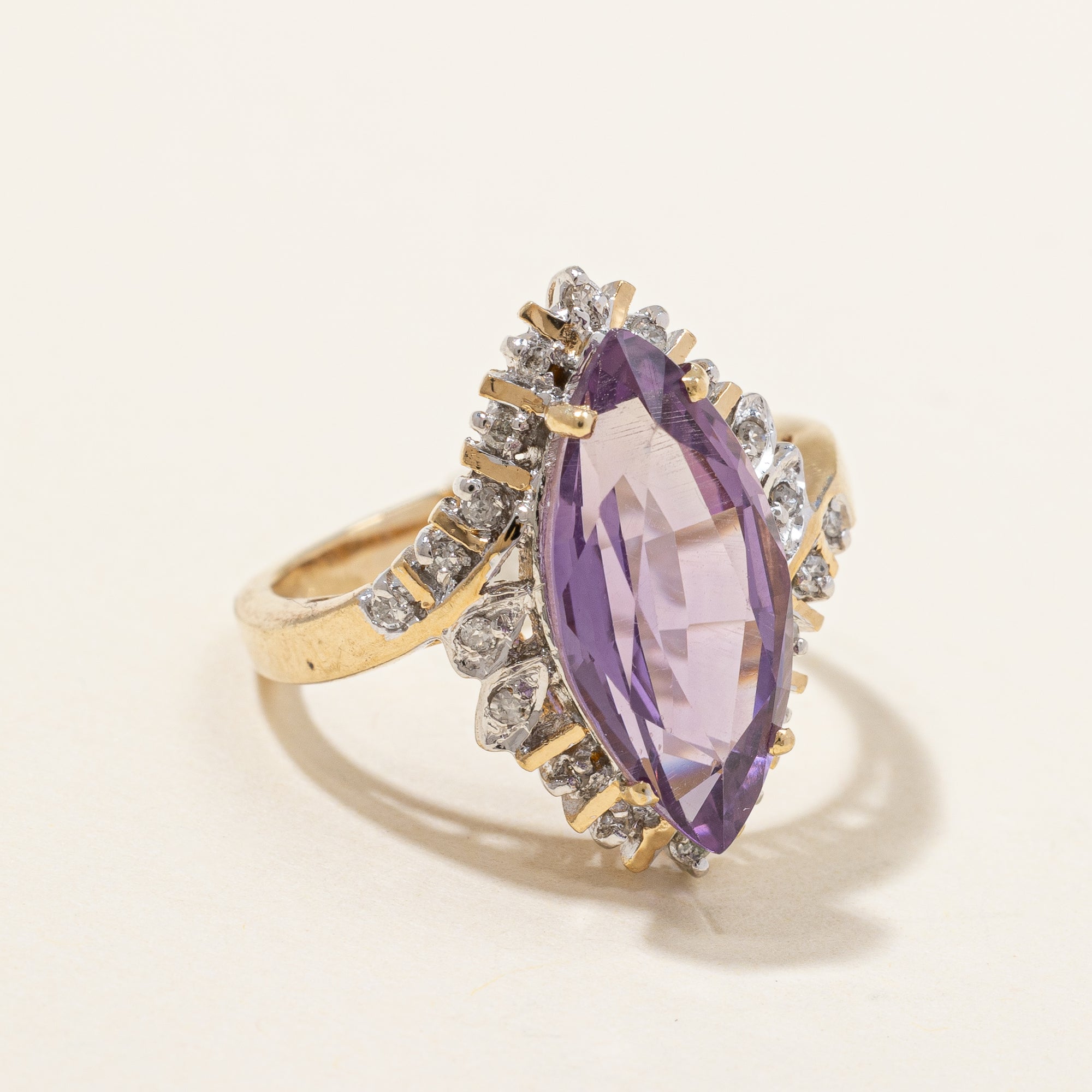 Amethyst & Diamond Cocktail Ring | 0.10ctw | SZ 4 |