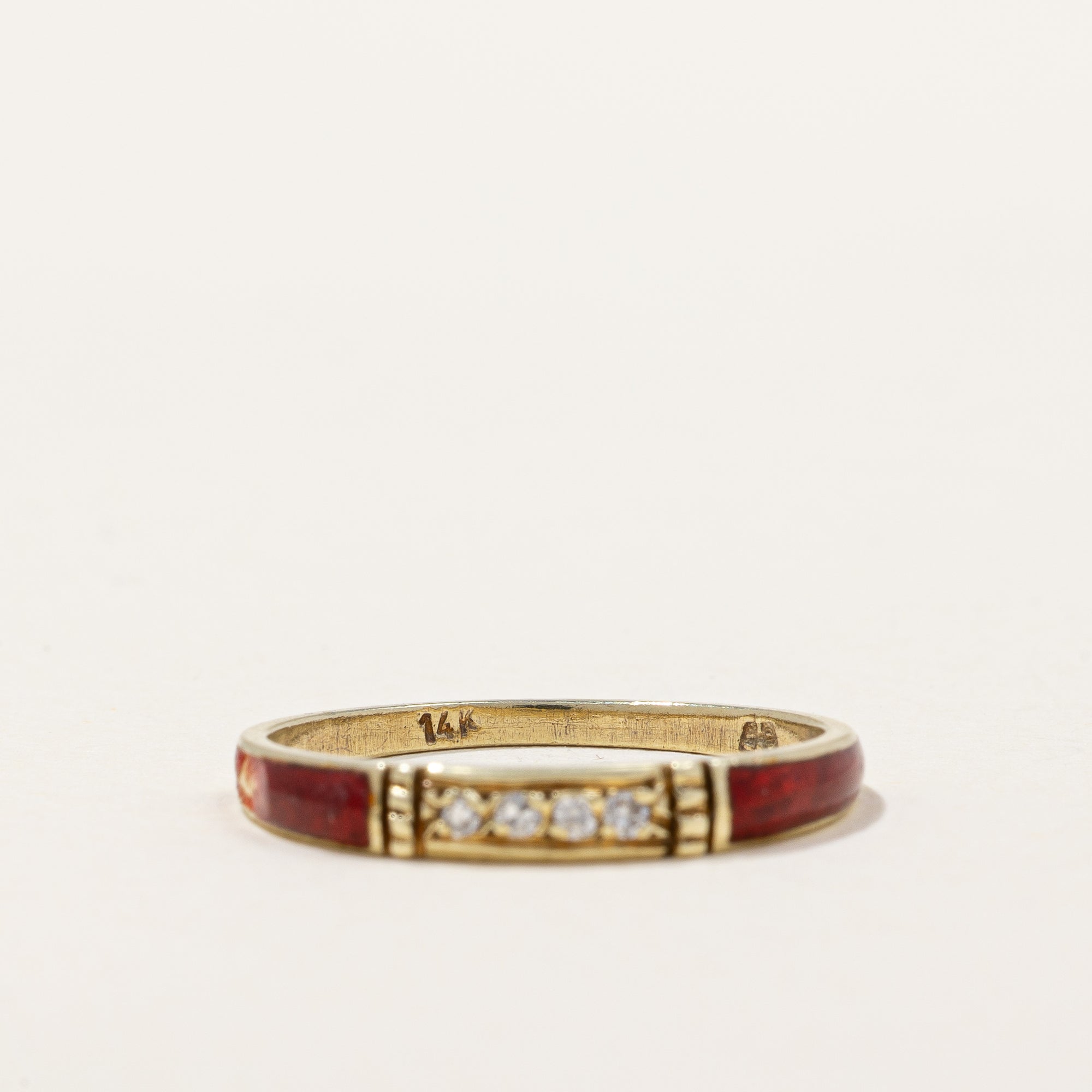 Diamond & Red Enamel Ring | 0.04ctw | SZ 5.25 |