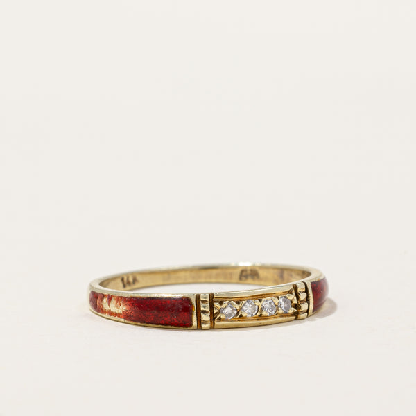 Diamond & Red Enamel Ring | 0.04ctw | SZ 5.25 |