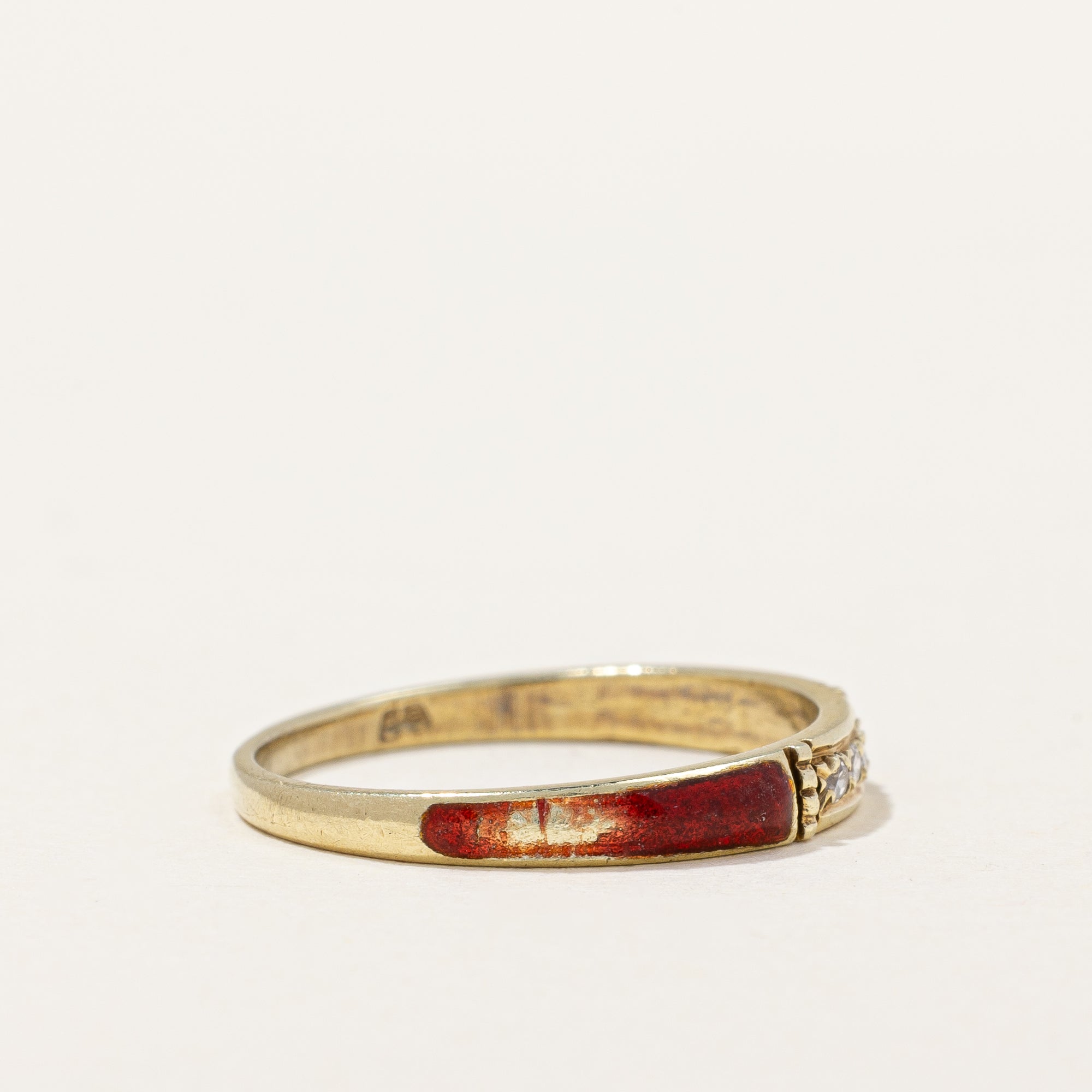 Diamond & Red Enamel Ring | 0.04ctw | SZ 5.25 |