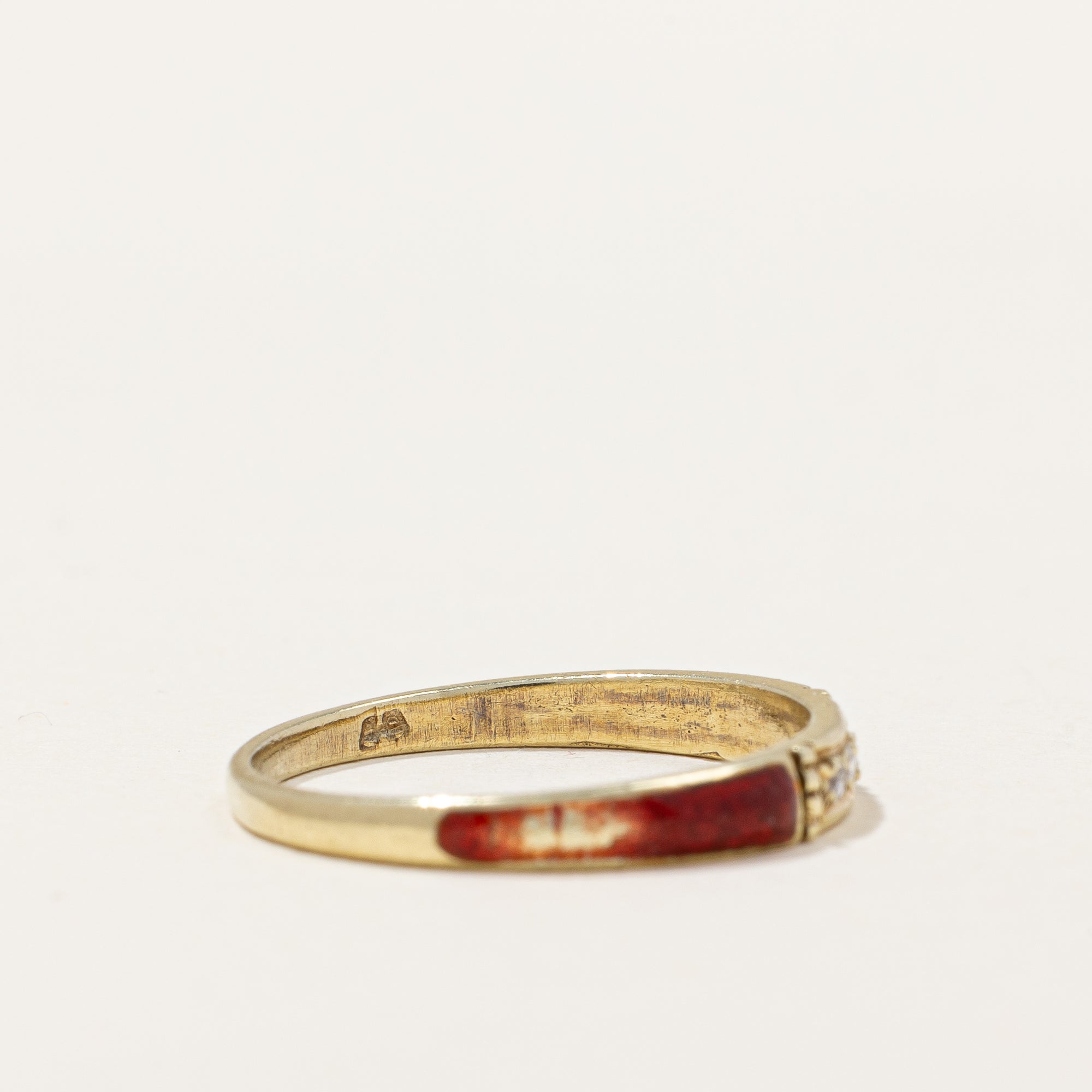 Diamond & Red Enamel Ring | 0.04ctw | SZ 5.25 |