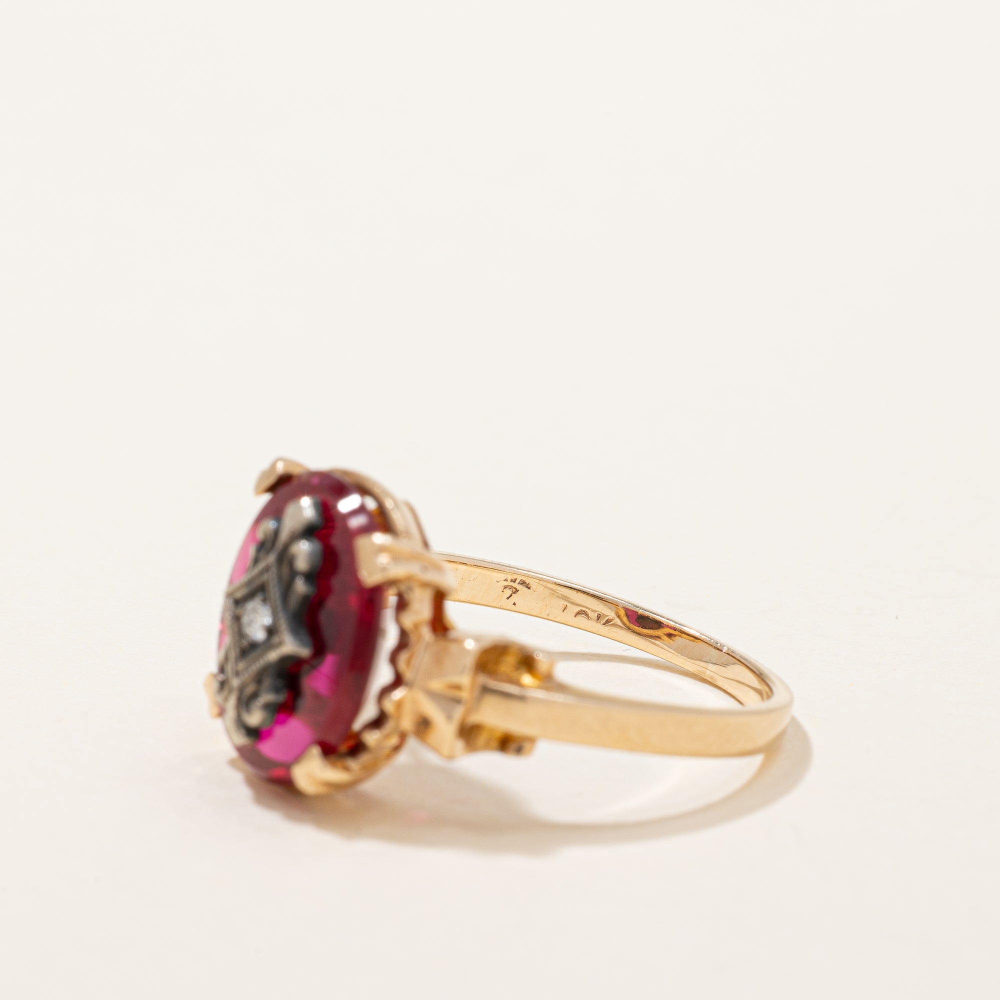 Synthetic Ruby & Diamond Ring | 3.00ct, 0.02ct | SZ 6 |