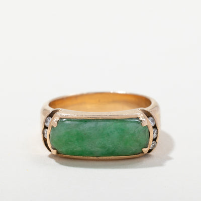 18k Yellow Gold Jade & Diamond Ring  | 0.09ctw | SZ 5