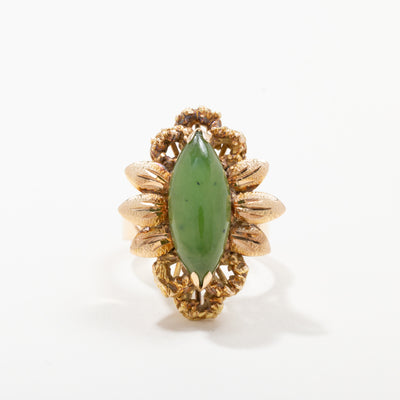 14k Yellow Gold Jade Solitaire Ring | Size 7