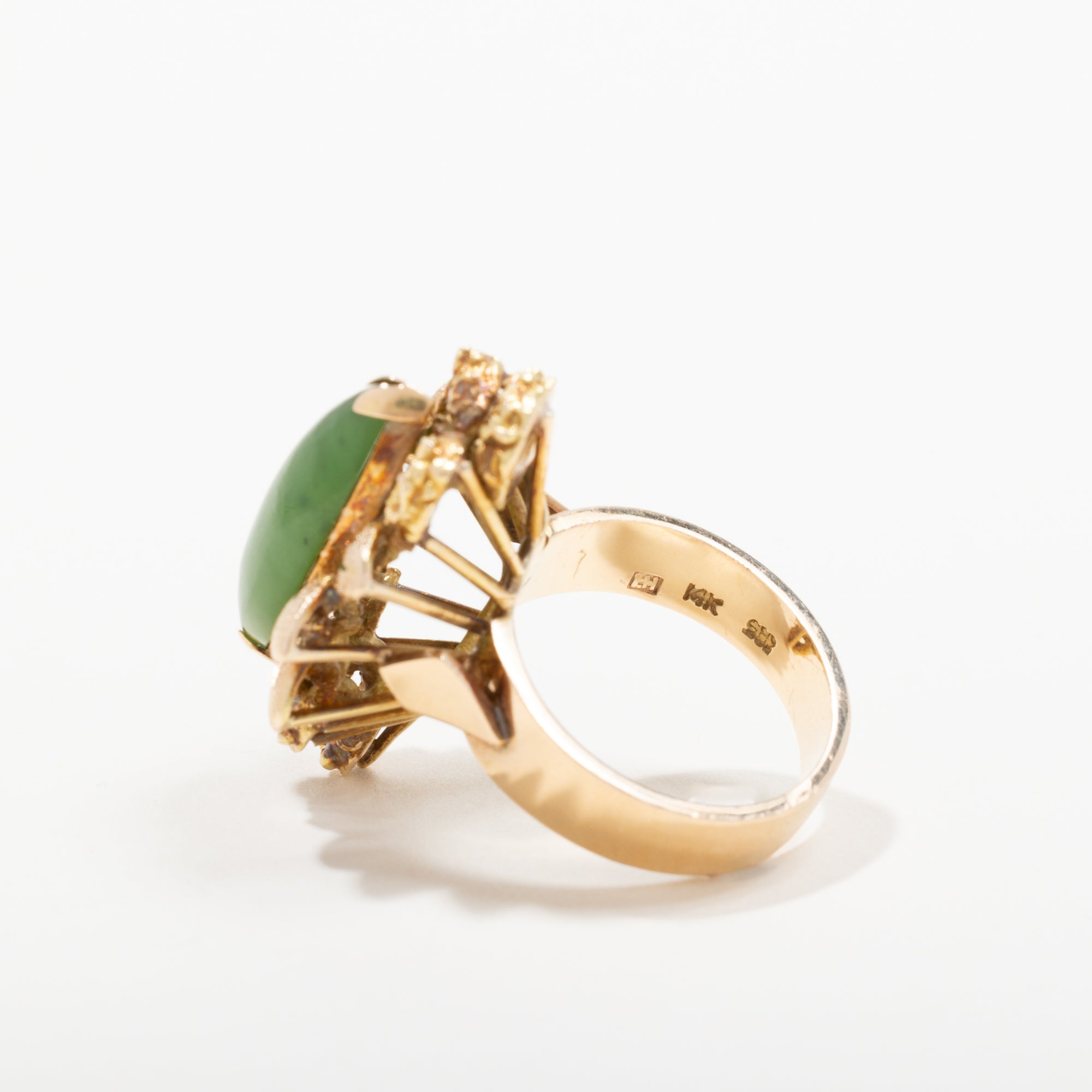 14k Yellow Gold Jade Solitaire Ring | Size 7