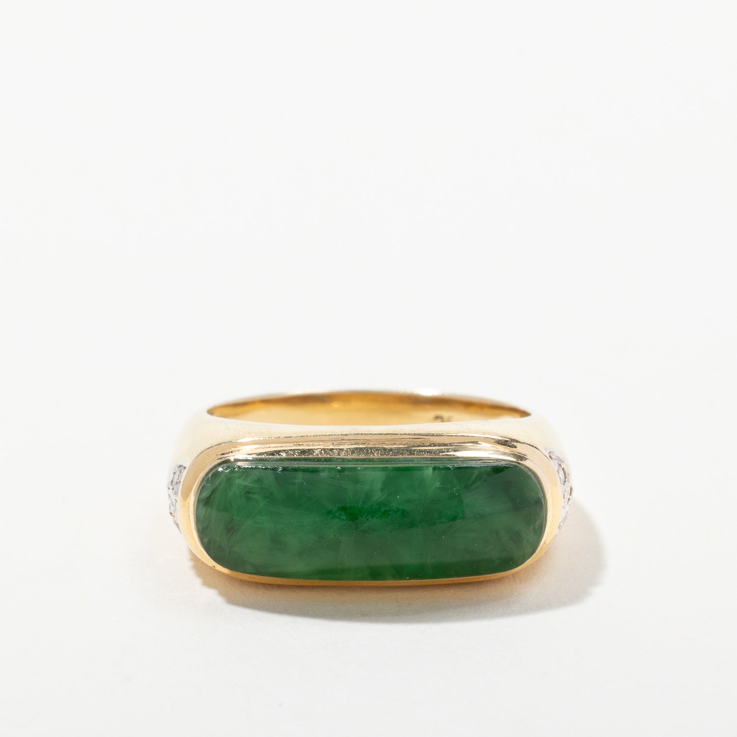 18k Yellow Gold Jadeite & Diamond Ring | 3.80ct, 0.06ctw | SZ 9.5