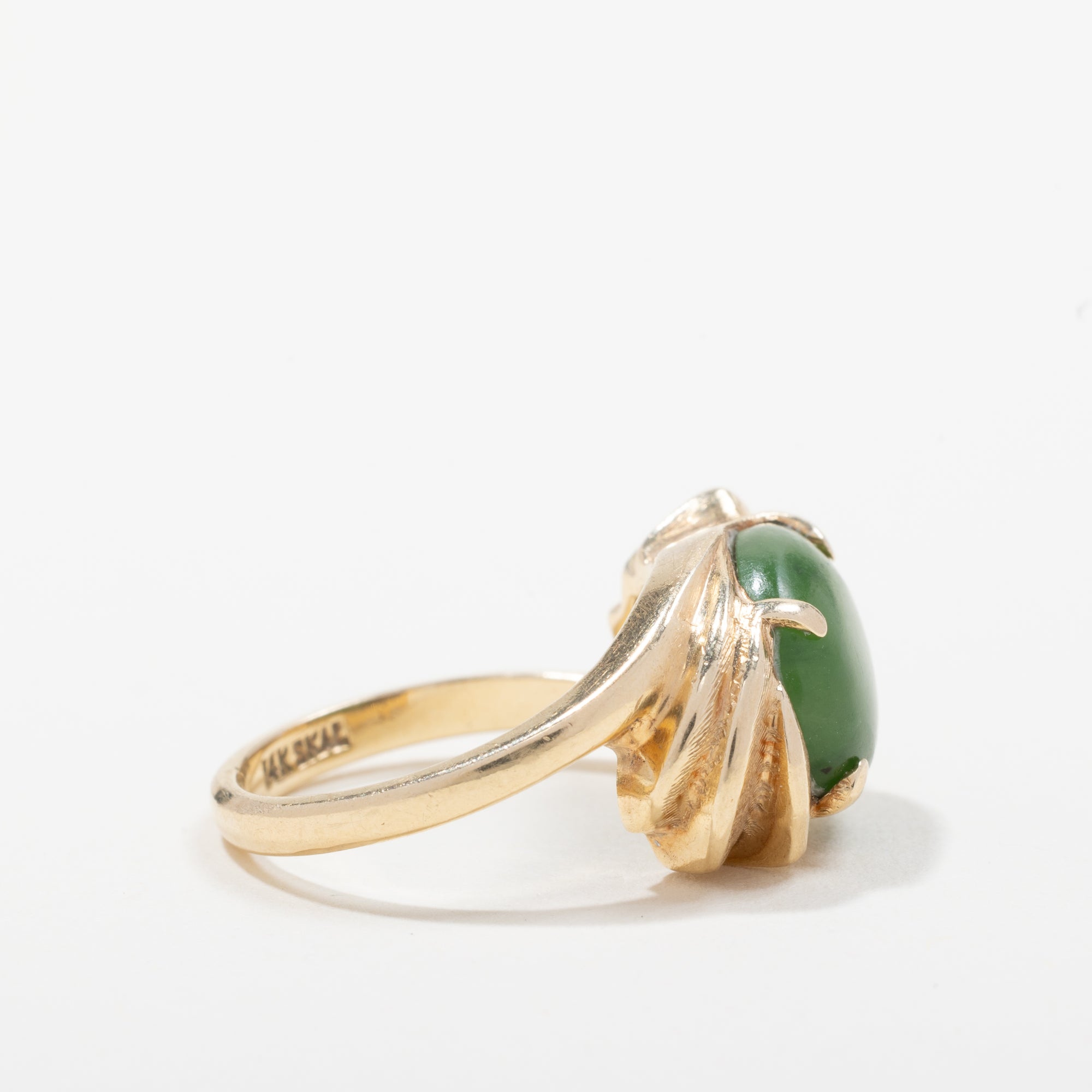 14k Yellow Gold 4-Prong Solitaire Nephrite Jade Ring | SZ 6.5