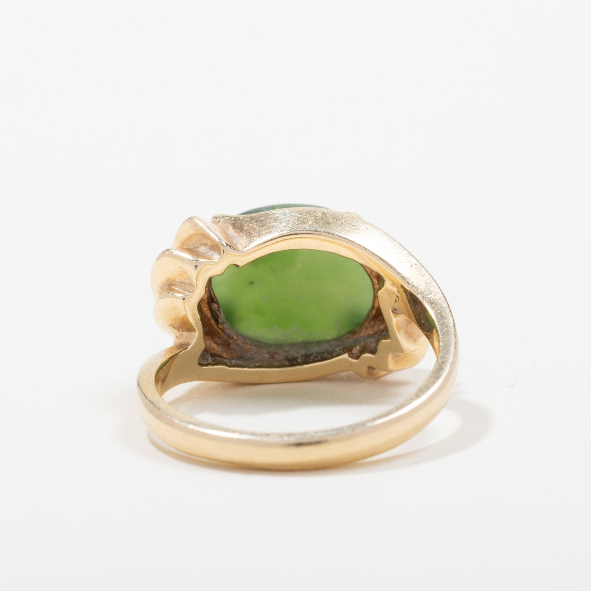 14k Yellow Gold 4-Prong Solitaire Nephrite Jade Ring | SZ 6.5