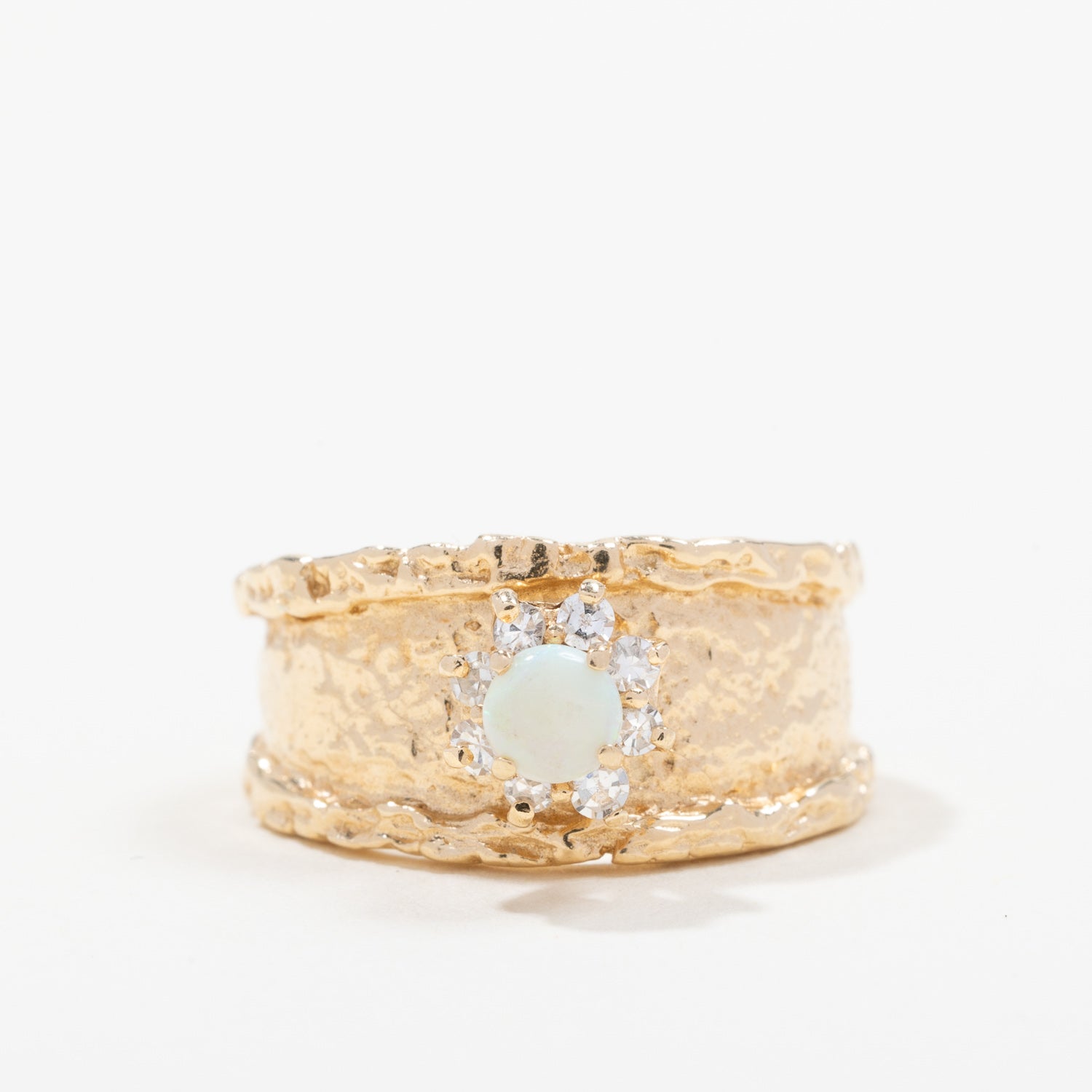 14k Yellow Gold Opal Cabochon Diamond Ring | 0.16 ctw, 0.18ct | SZ 6