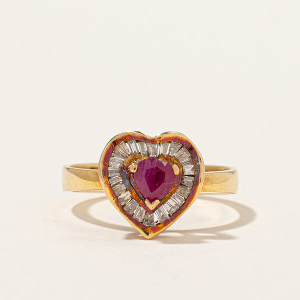 Heart Cut Ruby & Diamond Ring | 0.35ct, 0.14ctw | SZ 6.25 |