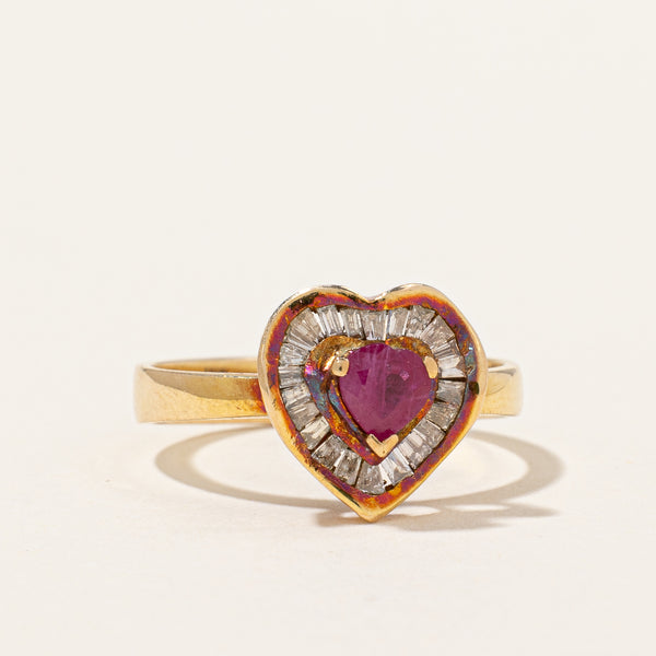 Heart Cut Ruby & Diamond Ring | 0.35ct, 0.14ctw | SZ 6.25 |