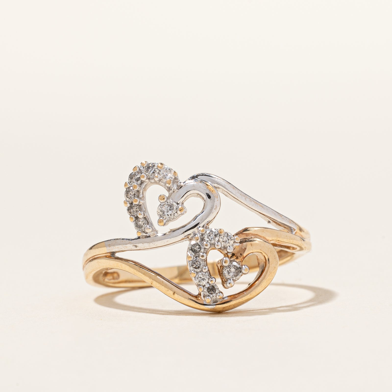 Diamond Double Heart Bypass Ring | 0.16ctw | SZ 6.25 |