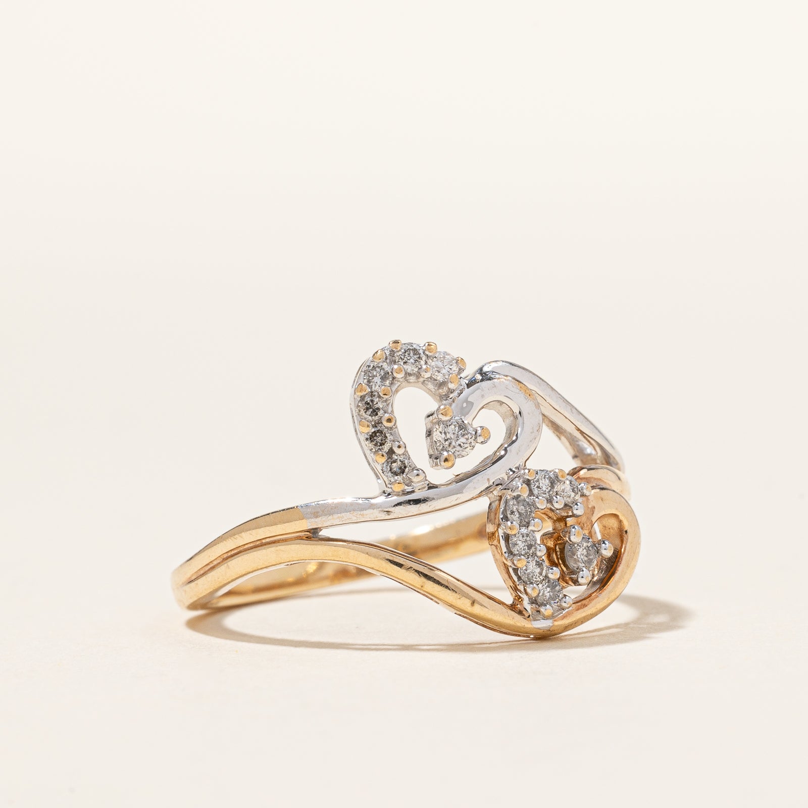 Diamond Double Heart Bypass Ring | 0.16ctw | SZ 6.25 |