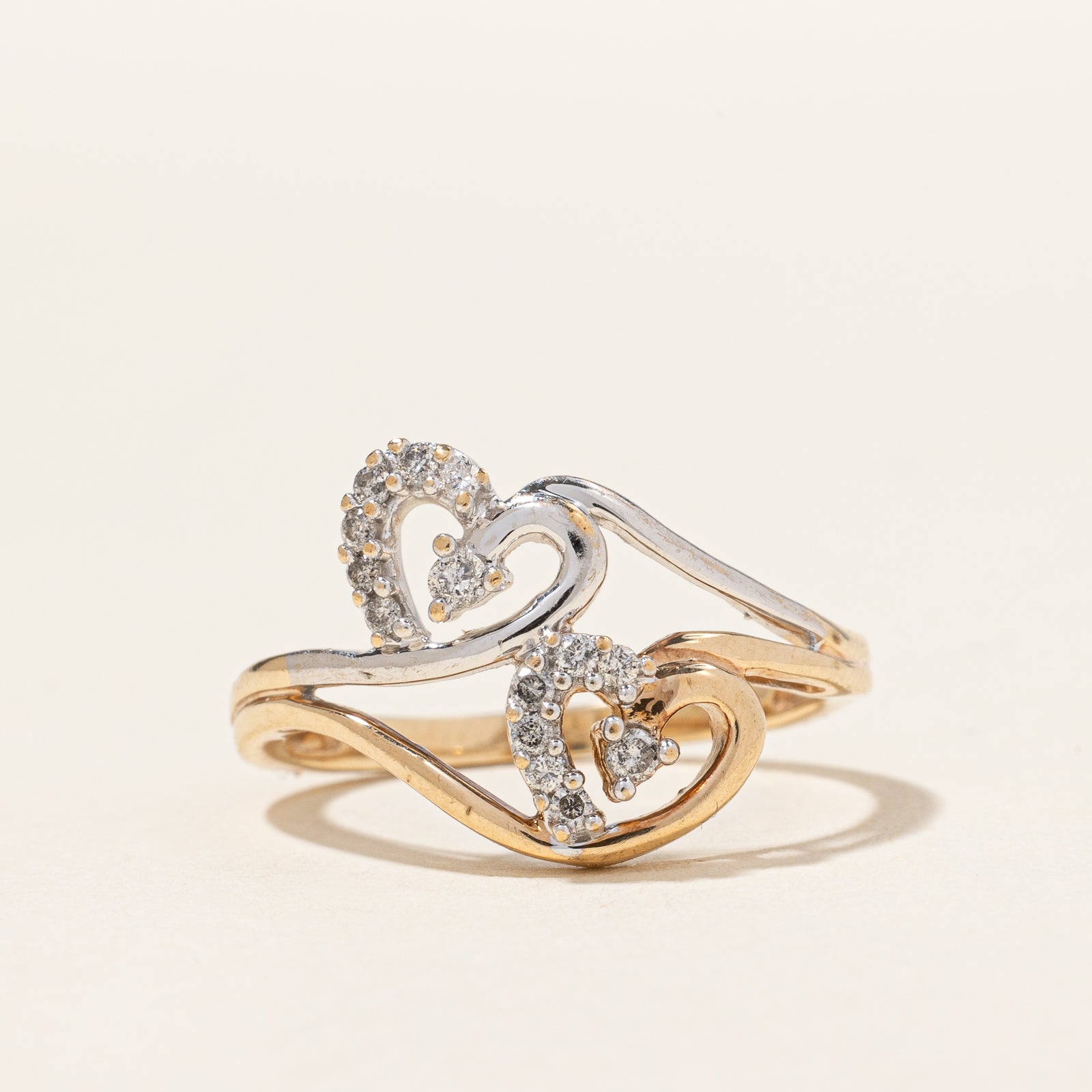 Diamond Double Heart Bypass Ring | 0.16ctw | SZ 6.25 |