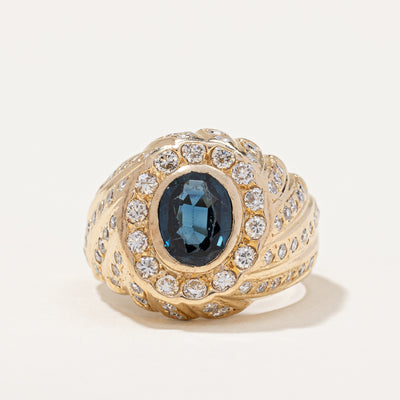 Teal Sapphire & Diamond Twist Ring | 0.94ct, 0.78ctw | SZ 5 |