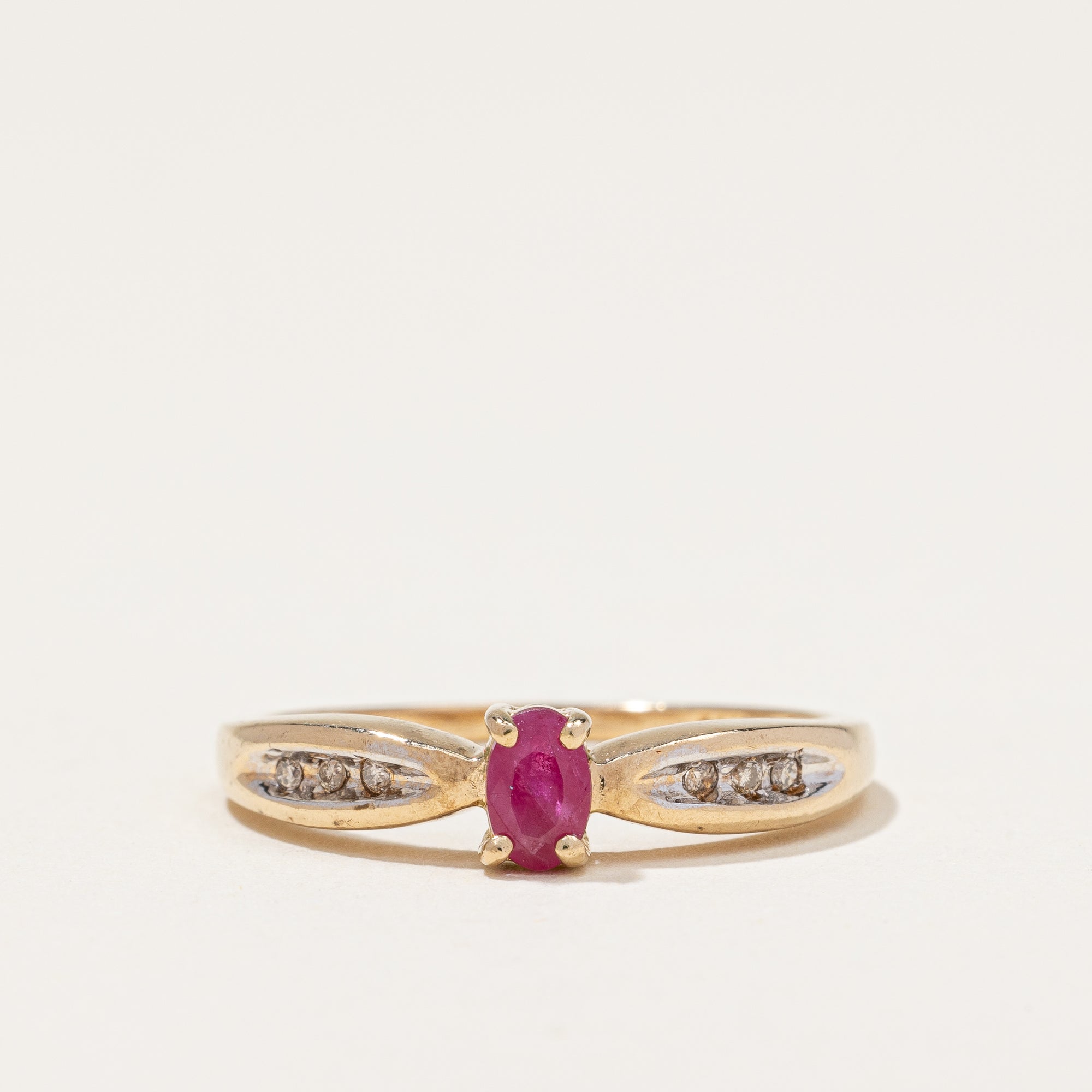 Petite Oval Ruby & Diamond Ring | 0.30ct, 0.03ctw | SZ 7 |