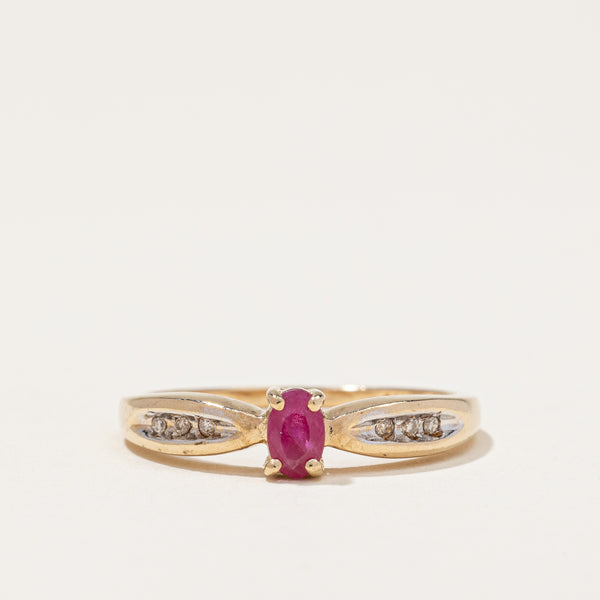 Petite Oval Ruby & Diamond Ring | 0.30ct, 0.03ctw | SZ 7 |