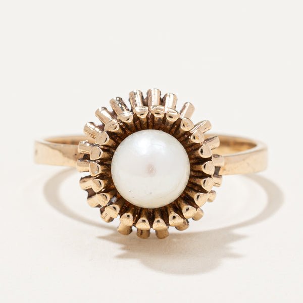 Gold Burst Halo Pearl Cocktail Ring | 1.70ct | SZ 7.25 |