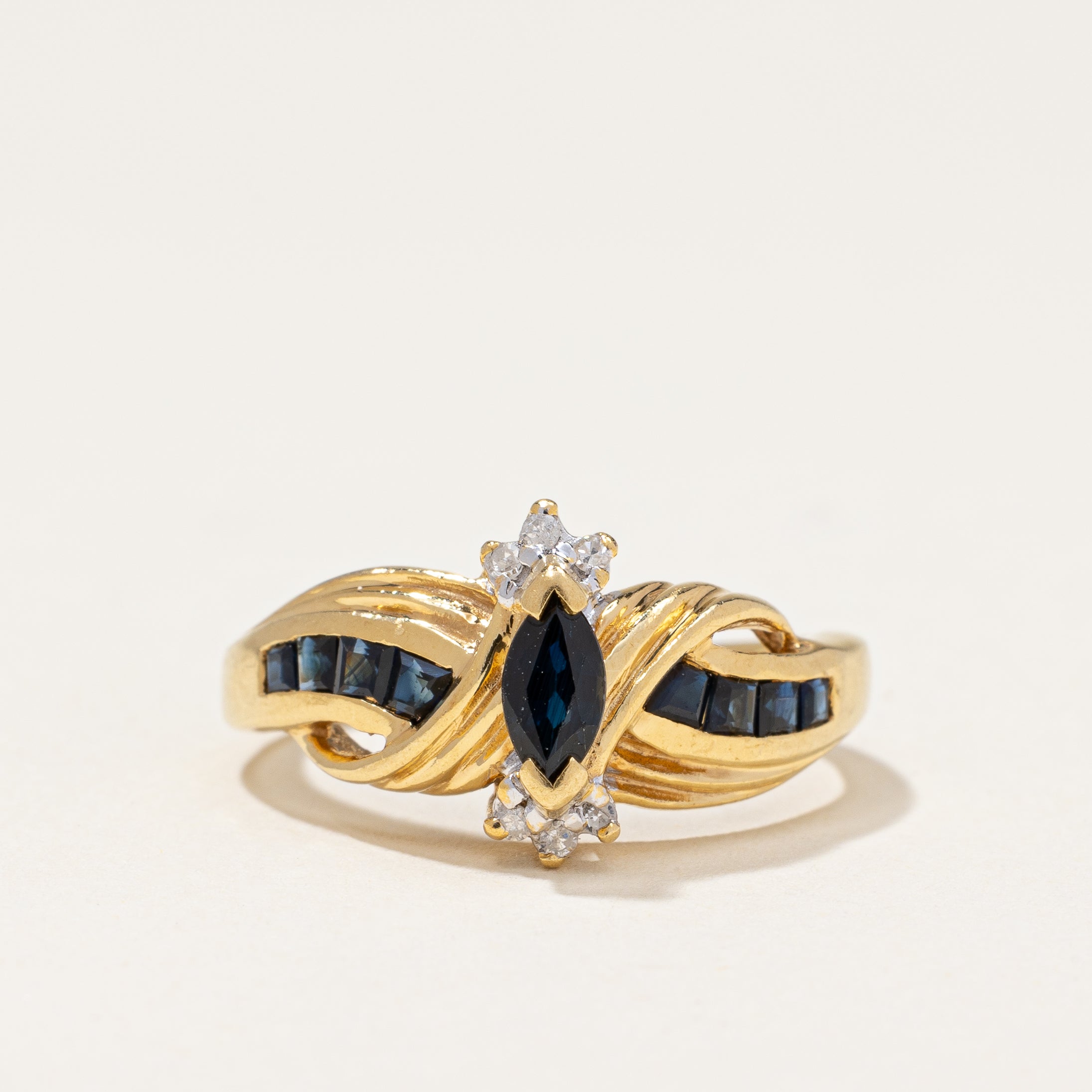 Marquise Sapphire & Diamond Bypass Ring | 0.45ctw, 0.03ctw | SZ 6 |