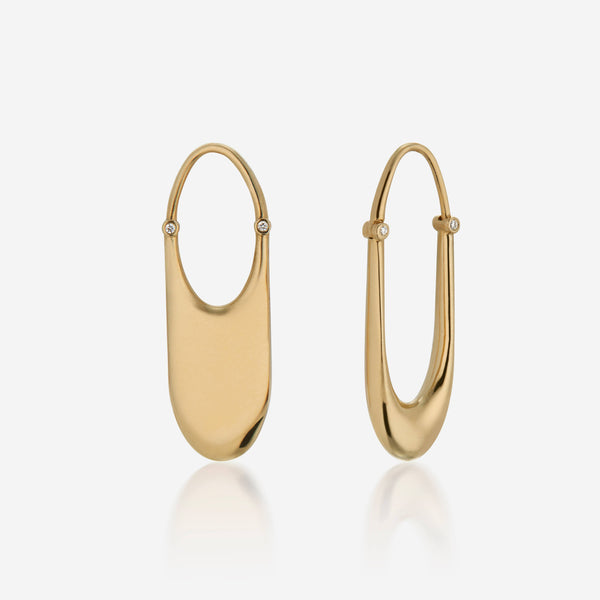 Rachel Weld 18k Yellow Gold Asymmetrical Slipper Earrings | 0.02ctw