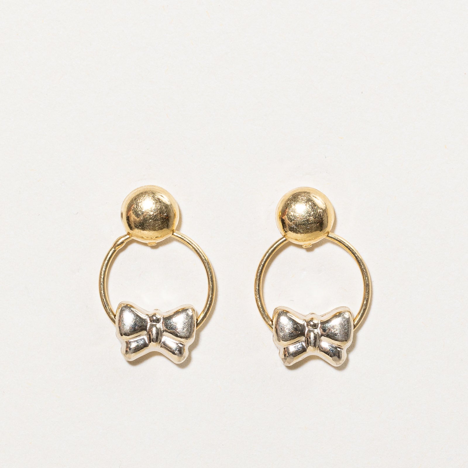 18k Two Tone Gold Bow Earrings |