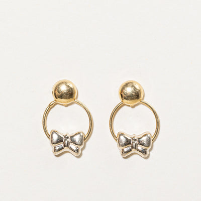 18k Two Tone Gold Bow Earrings |