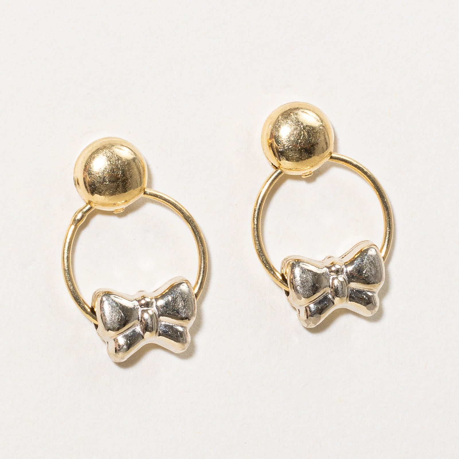 18k Two Tone Gold Bow Earrings |