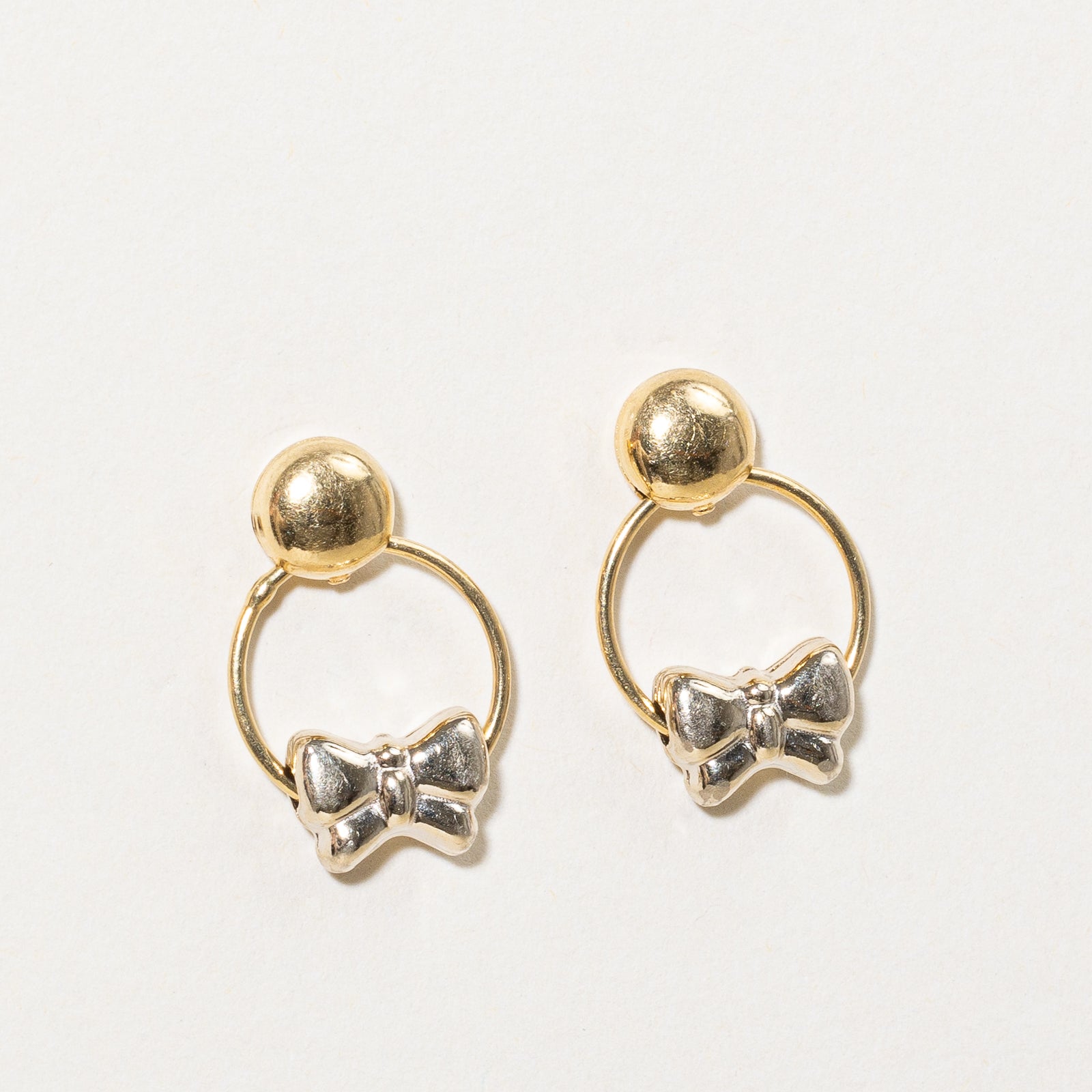 18k Two Tone Gold Bow Earrings |