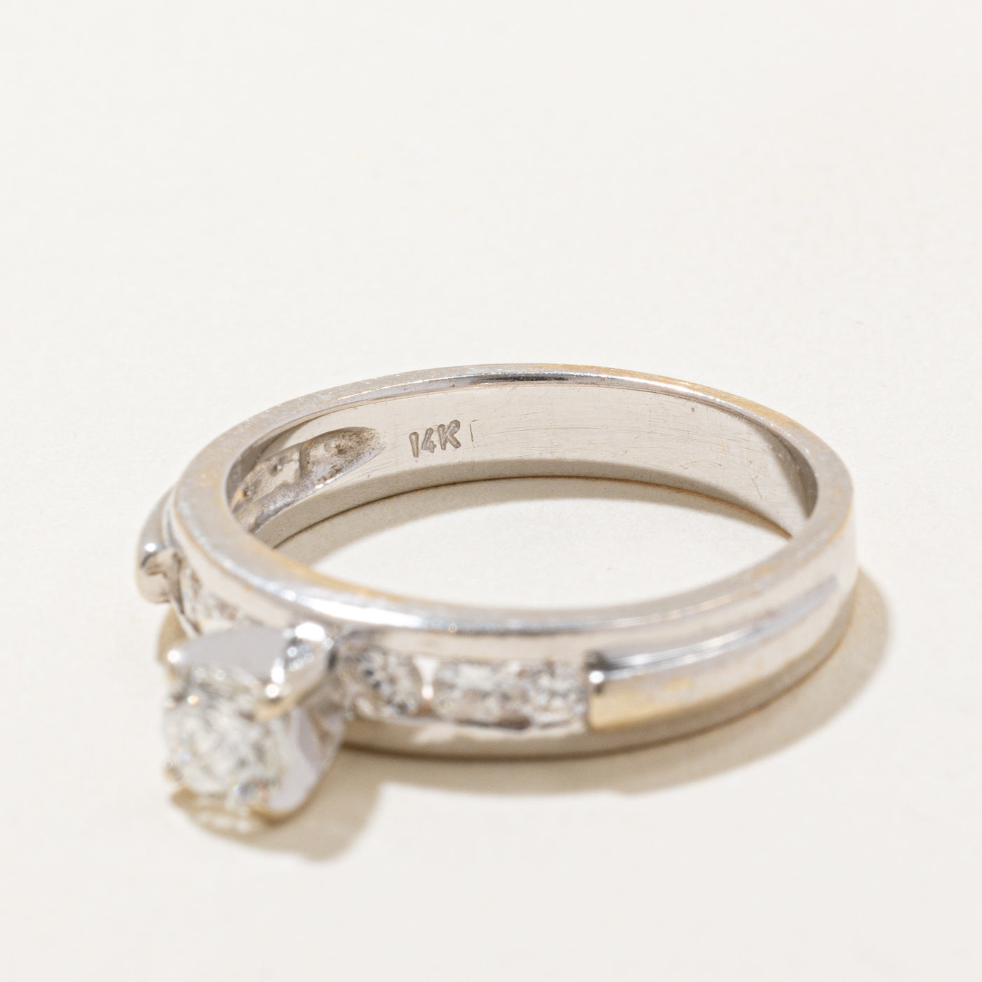 High Set Diamond Accented Engagement Ring | 0.35ct VS1 F/G, 0/42ctw | SZ 8 |