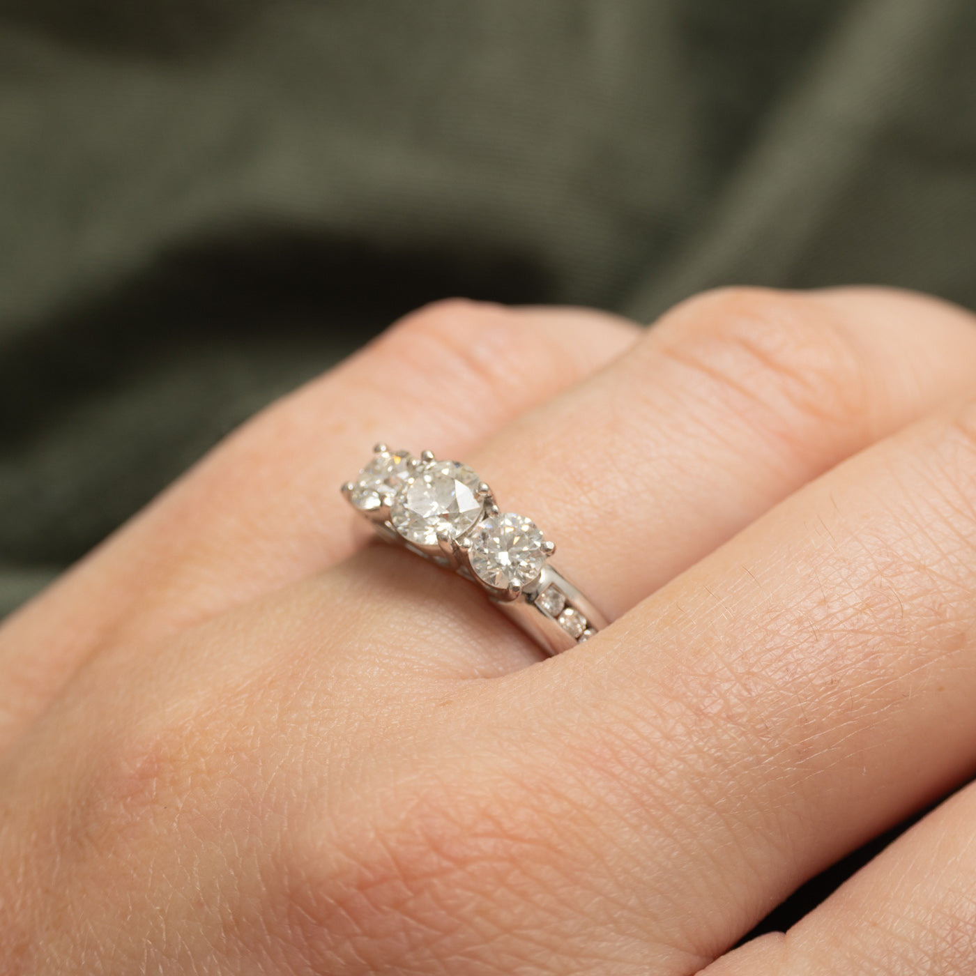 High Set Three Stone Diamond & Accents Engagement Ring | 1.52 ctw, SZ 6 |