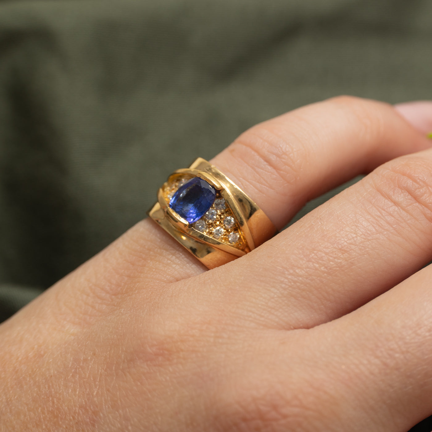 Tanzanite & Diamond Eye Cigar Band | 1.30ct, 0.30ctw | SZ 4.75 |