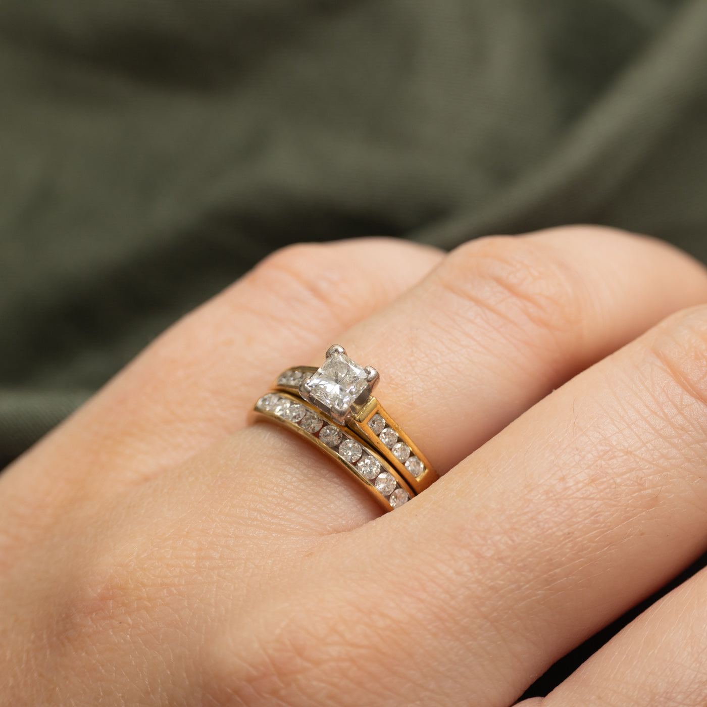 Solitaire with Accents Diamond Wedding Ring Set | 1.02 ctw, SZ 5.25 |