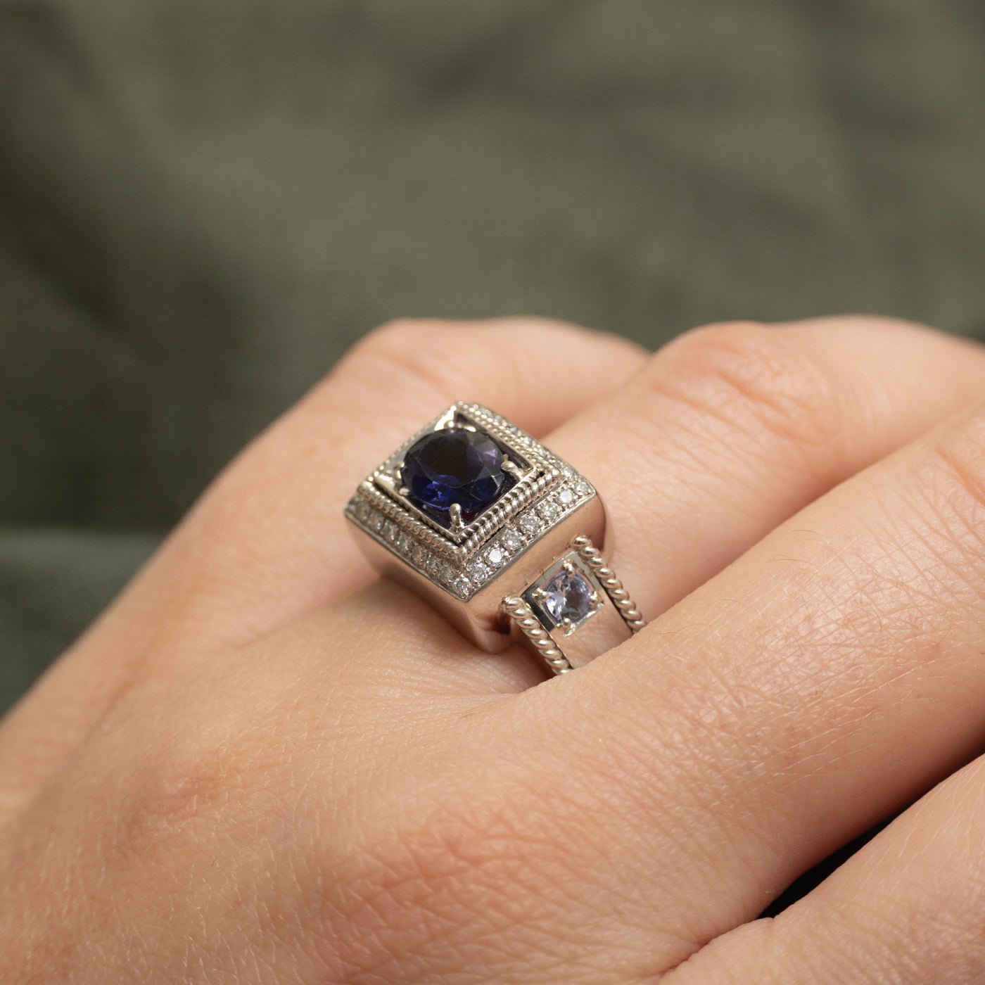 Iolite & Tanzanite Diamond Halo Ring | 1.00ct, 0.28ctw, 0.20ctw | SZ 6.5 |