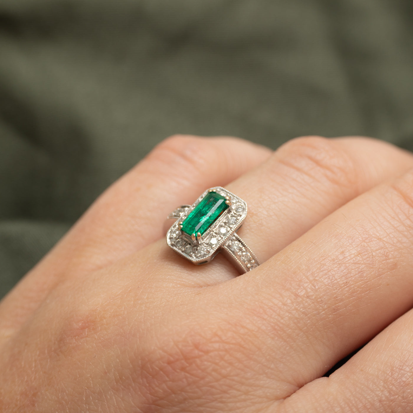 Halo Emerald & Diamond Ring | 0.30ctw, 0.70ct | SZ 6 |