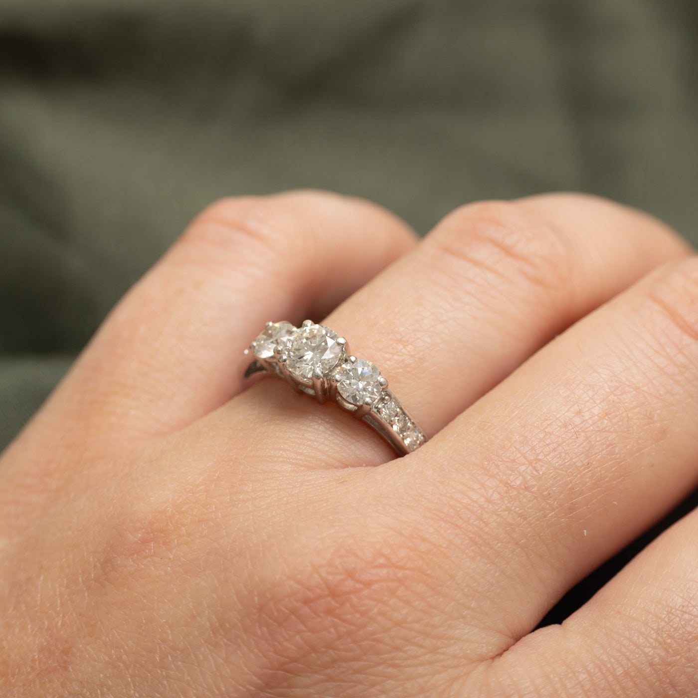 Platinum Three Stone GIA Diamond Engagement Ring | 1.40 ctw, SZ 6.25 | SI1, G |