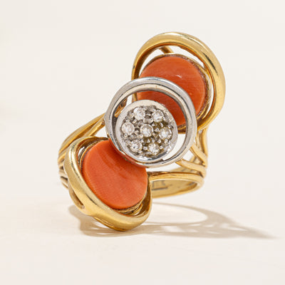 1960s Coral & Diamond Disc Cocktail Ring | 1.50ctw, 0.10ctw | SZ 6.75 |
