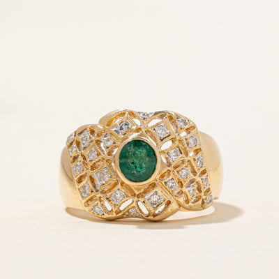 Bezel Set Emerald & Diamond Cocktail Ring | 0.20ctw, 0.39ct | SZ 6.75 |