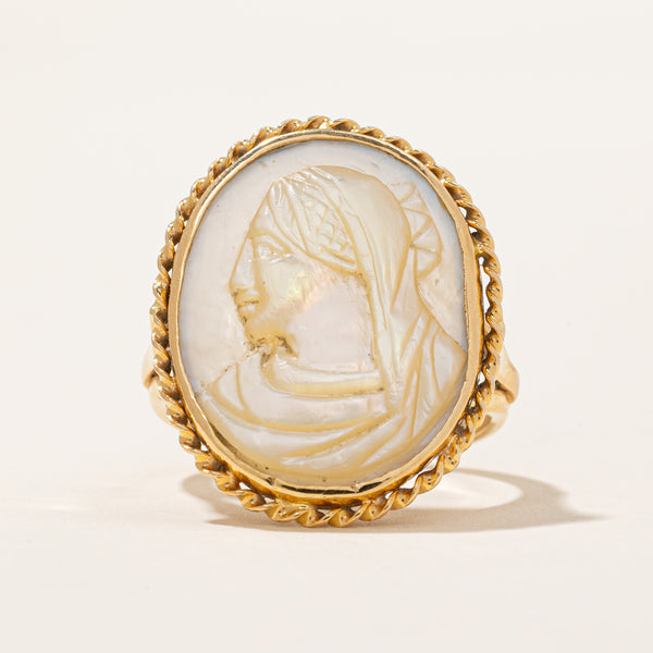 Bague Camée En Nacre Véritable Et Argent Massif 925 - Ovale 26x19mm, Taille Réglable 52-56
