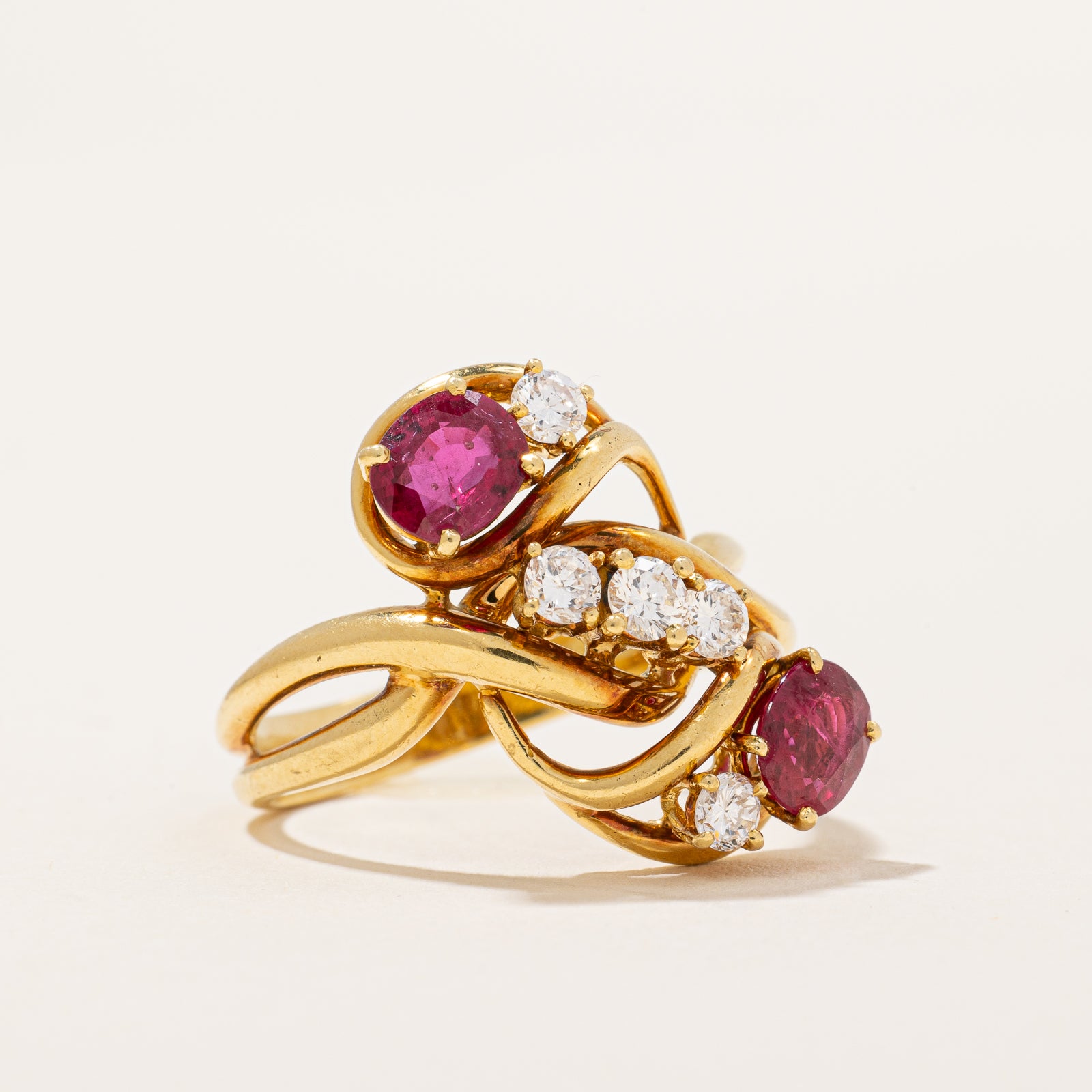 Ruby & Diamond Cascade Bypass Ring | 1.30ctw, 0.44ctw | SZ 7.25 |
