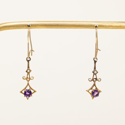 Vintage Amethyst & Pearl Earring Set | 0.75ctw |